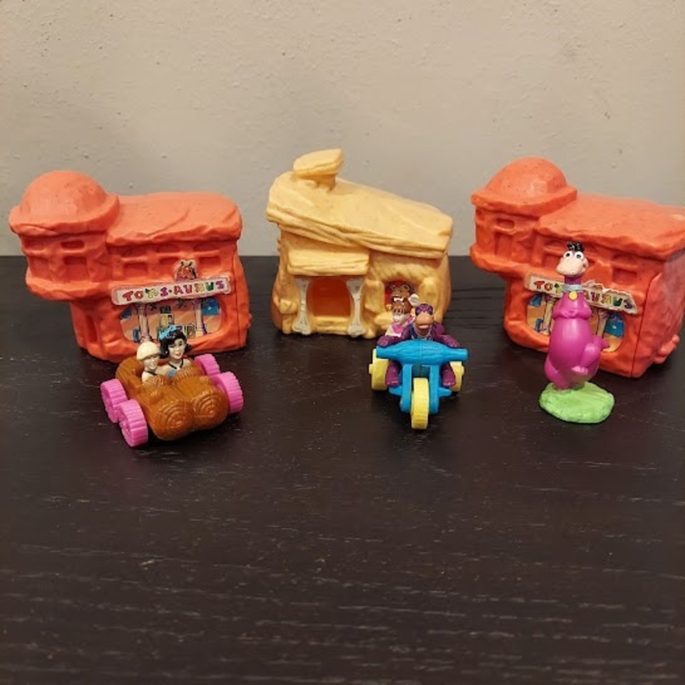 Vintage 1994 McDonald's Flintstones Happy Meal Toy Lot Bedrock Building Dino